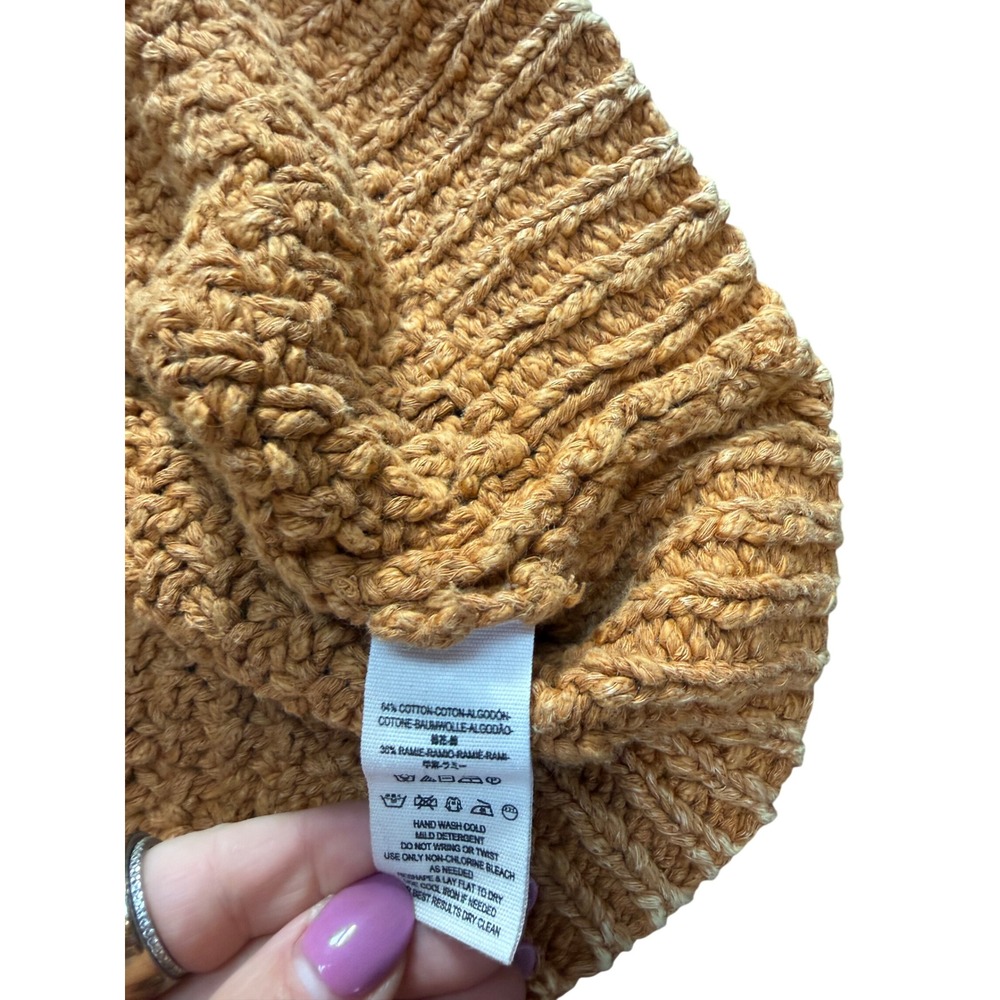 Free People Mustard Yellow Cable Knit Oversized Cotton Ramie Sweater Large - Picture 4 of 4